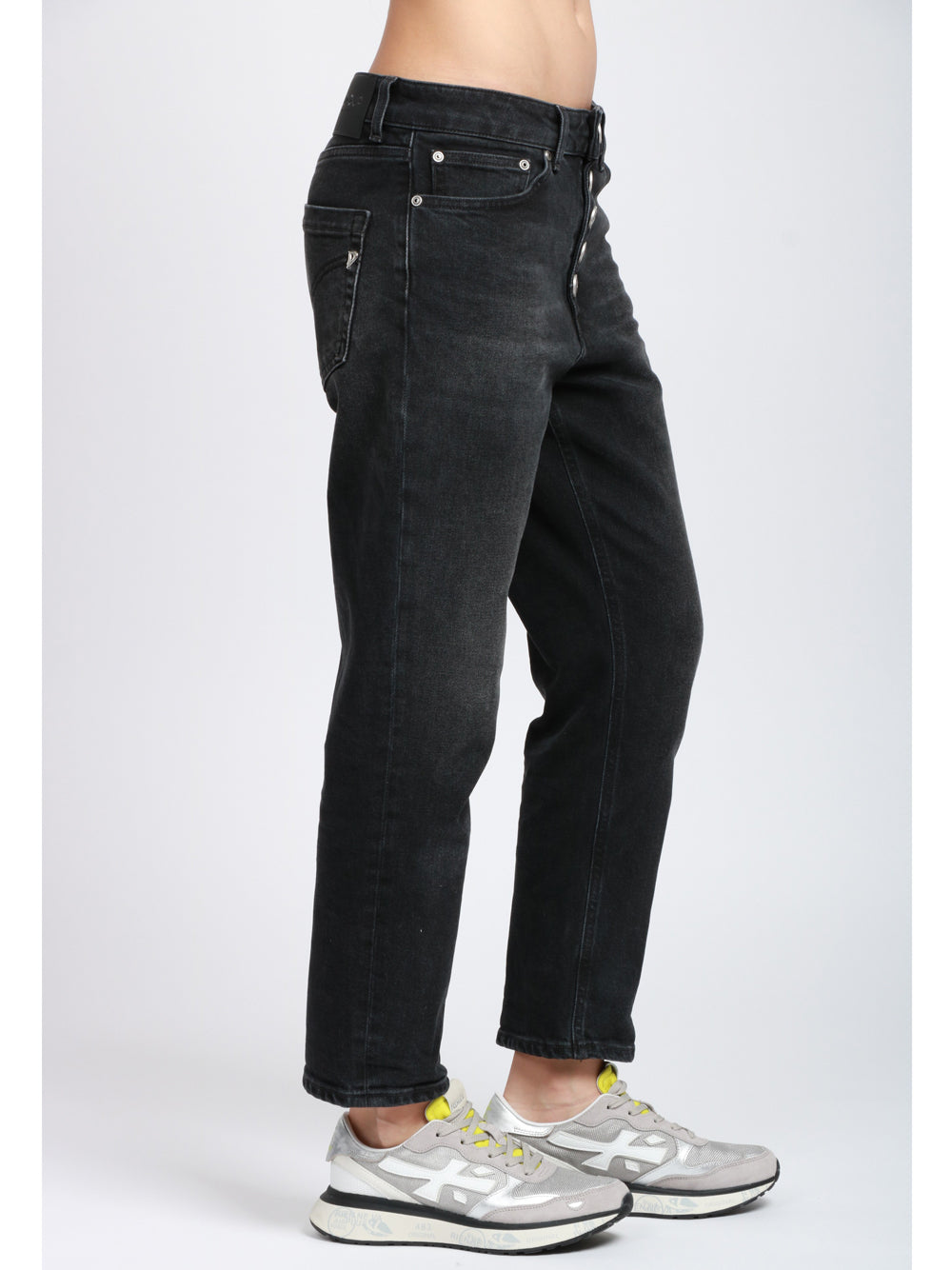 DONDUP Jeans Koons in Denim di Cotone Neri con Bottoni Gioiello Denim Nero