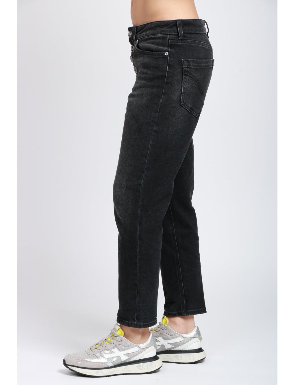 DONDUP Jeans Koons in Denim di Cotone Neri con Bottoni Gioiello Denim Nero