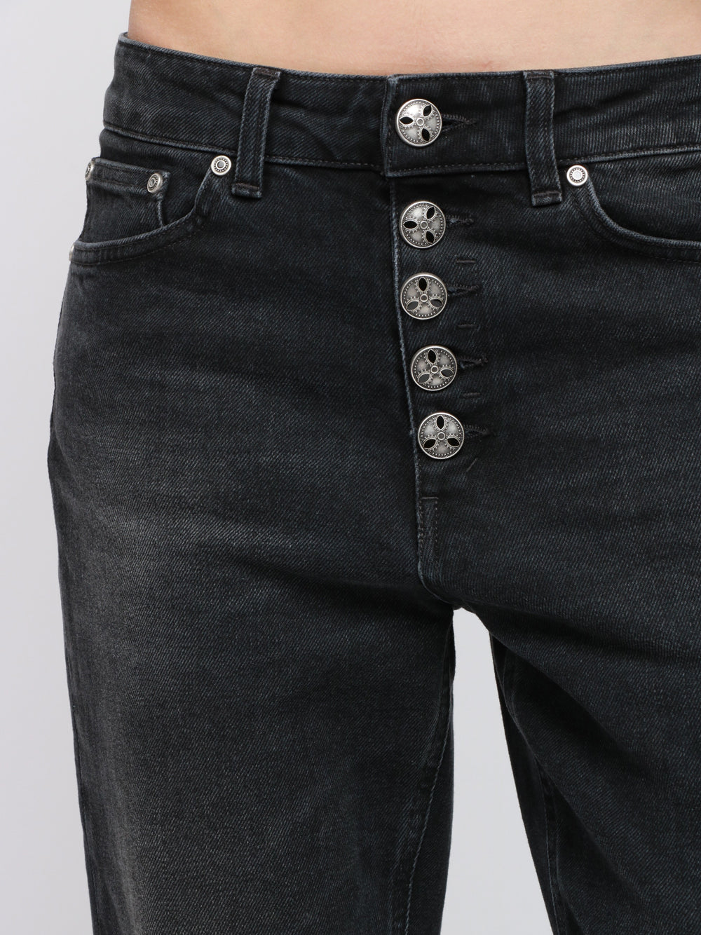 DONDUP Jeans Koons in Denim di Cotone Neri con Bottoni Gioiello Denim Nero