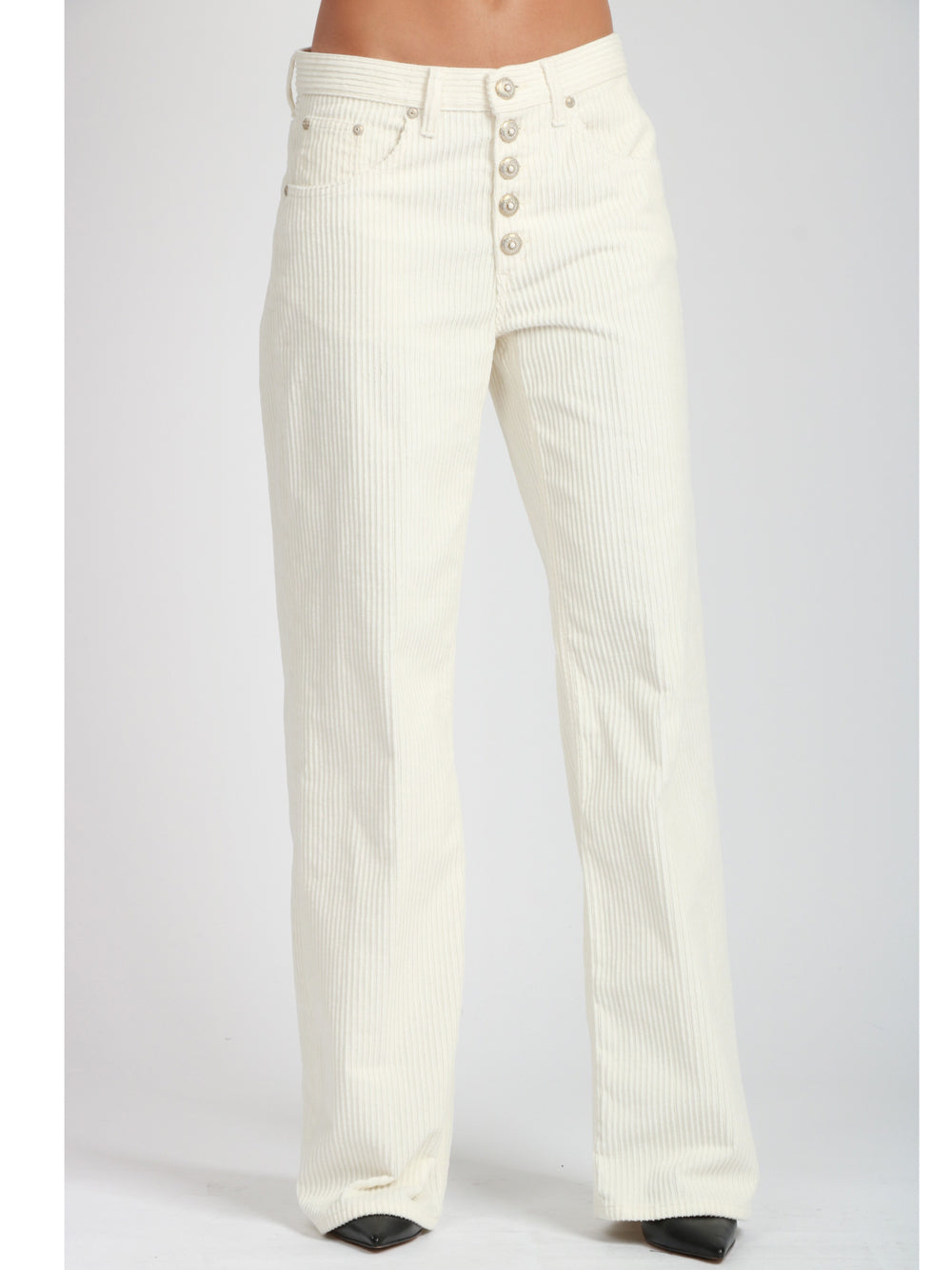 DONDUP Pantaloni Jacklyn in Velluto Panna a Coste Panna