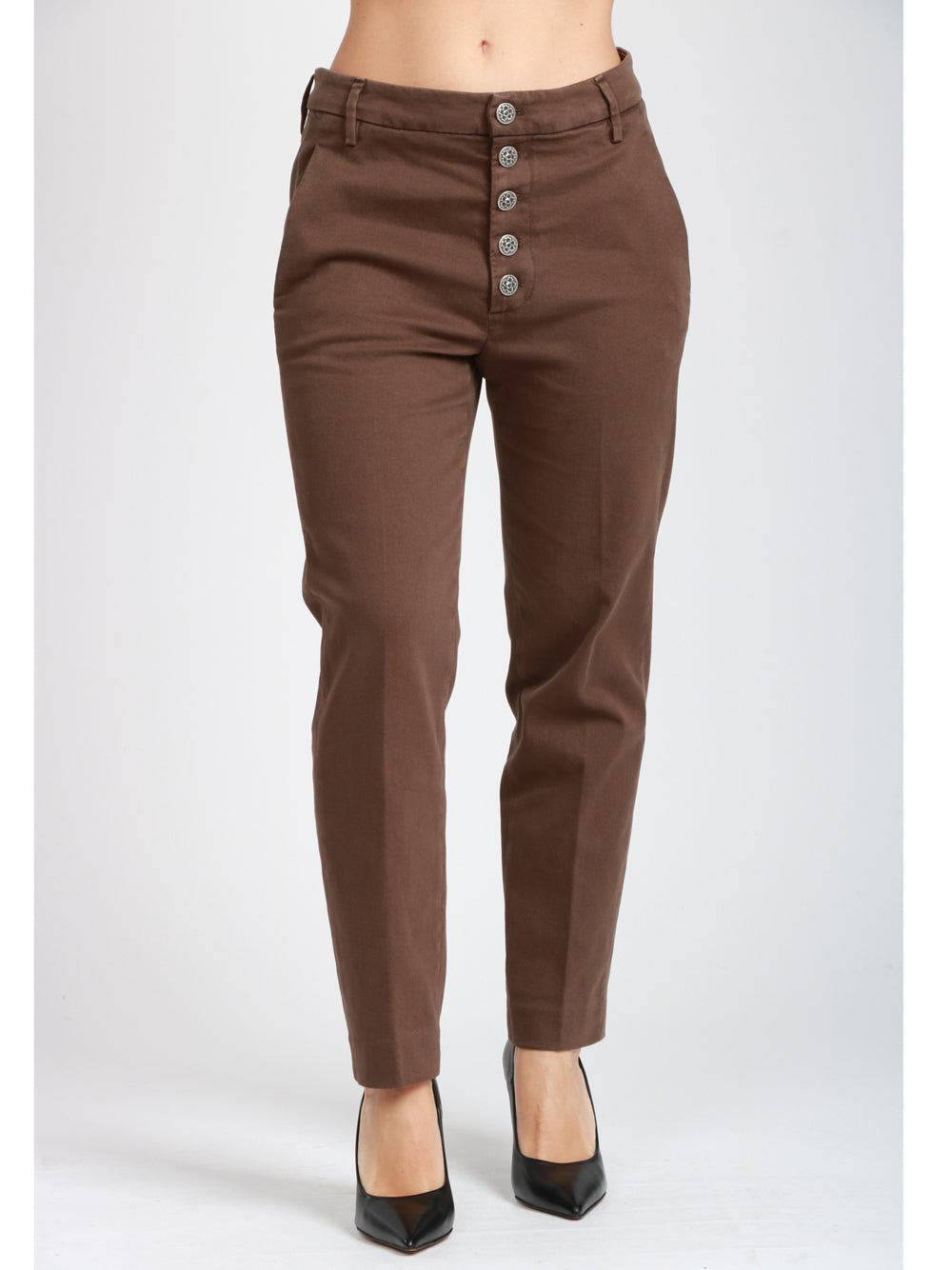 DONDUP Pantaloni Nima in Cotone Marrone con Bottoni Marrone