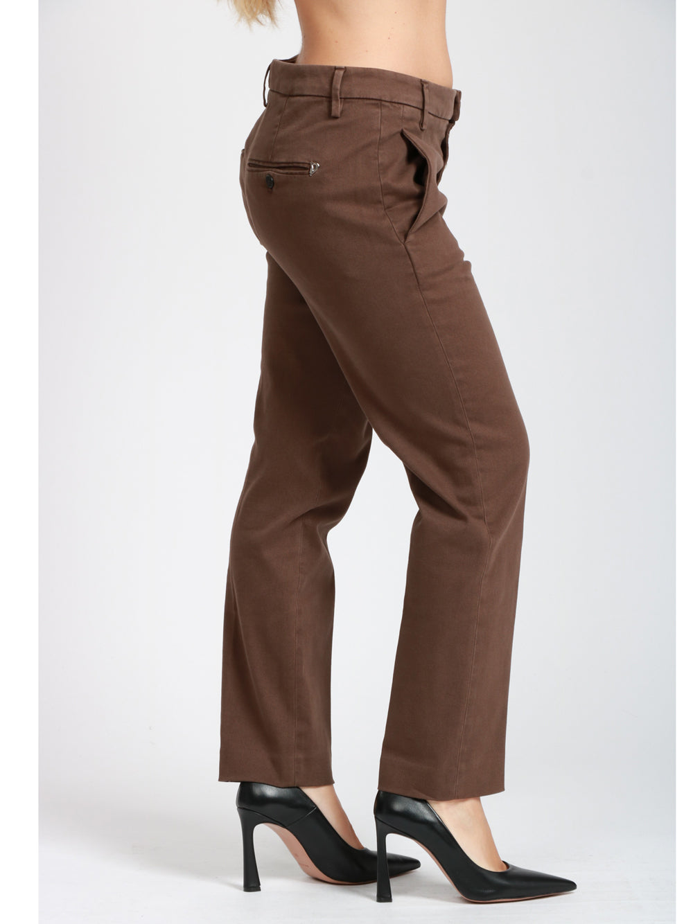 DONDUP Pantaloni Nima in Cotone Marrone con Bottoni Marrone