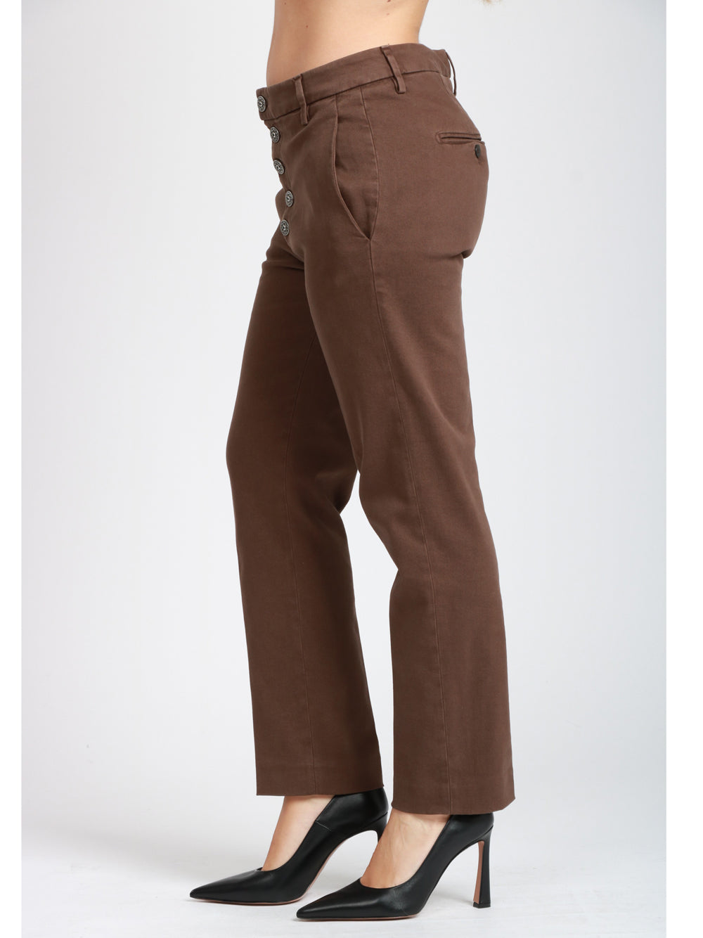 DONDUP Pantaloni Nima in Cotone Marrone con Bottoni Marrone