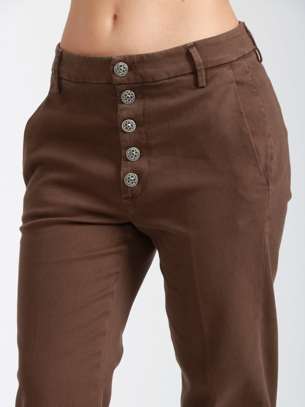 DONDUP Pantaloni Nima in Cotone Marrone con Bottoni Marrone