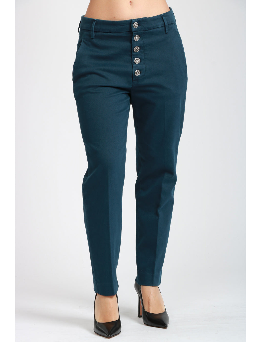 DONDUP Pantaloni Nima in Cotone Blu con Bottoni Blu