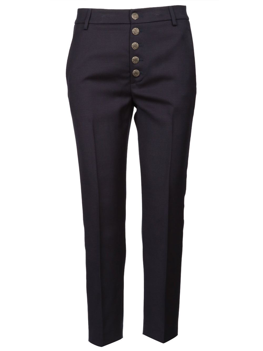 DONDUP Pantaloni Nima in Gabardina di Lana Blu Notte Blu