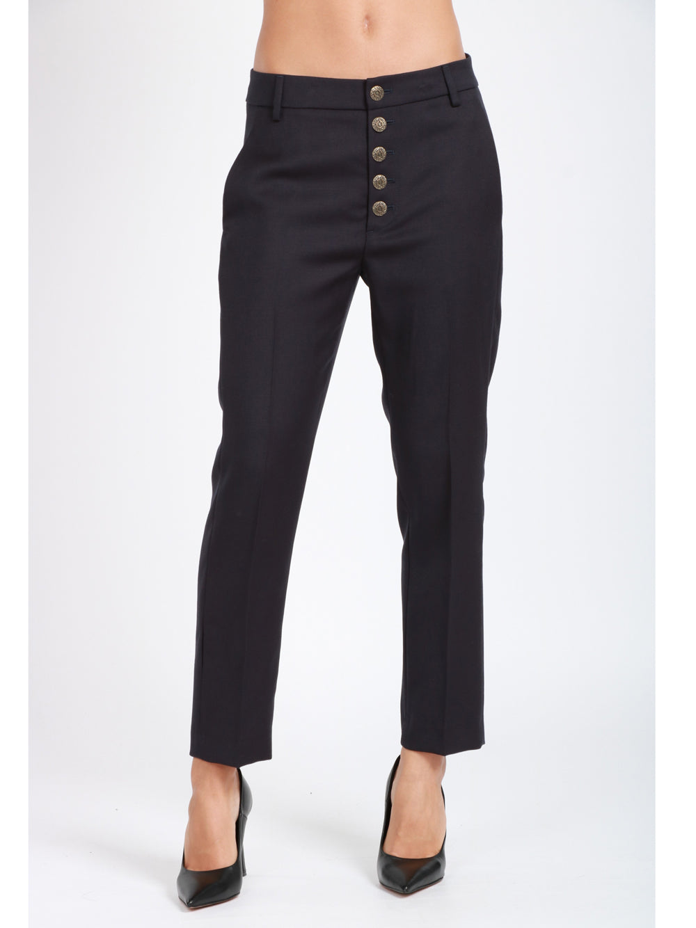 DONDUP Pantaloni Nima in Gabardina di Lana Blu Notte Blu