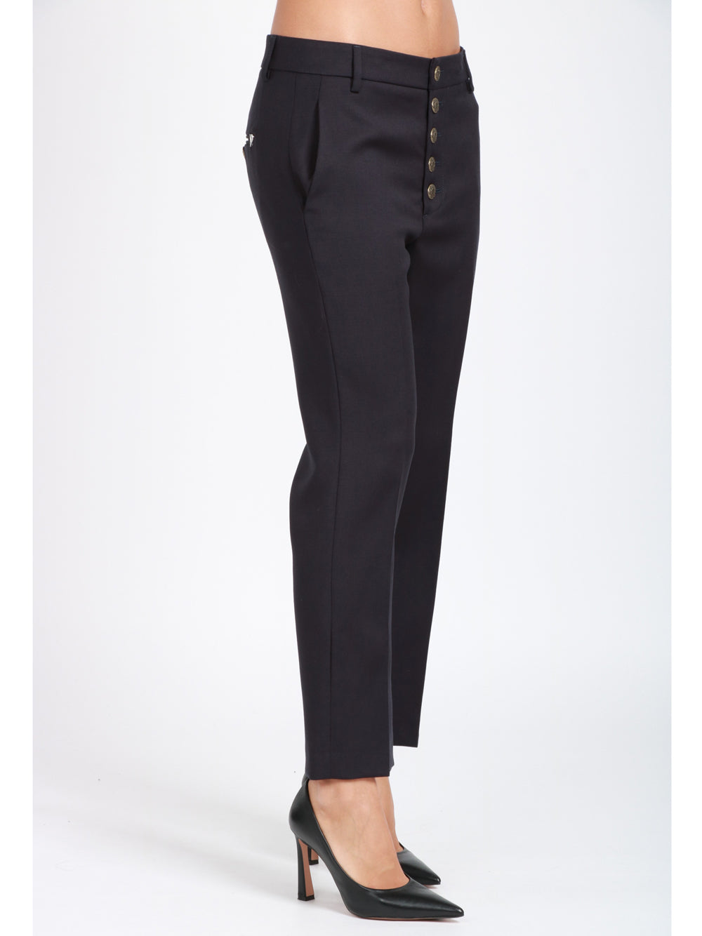 DONDUP Pantaloni Nima in Gabardina di Lana Blu Notte Blu