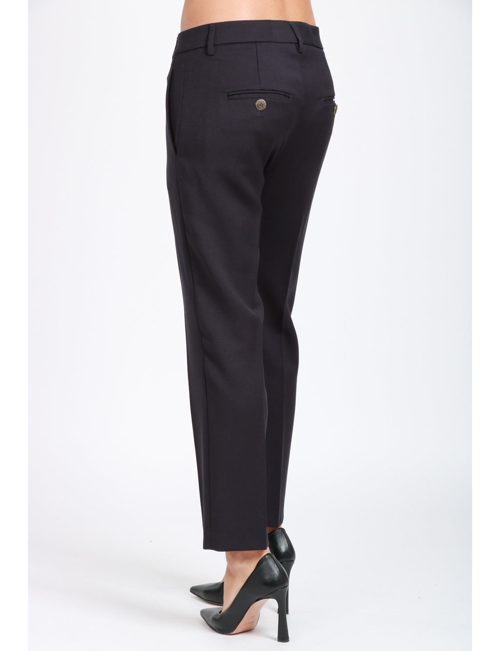 DONDUP Pantaloni Nima in Gabardina di Lana Blu Notte Blu