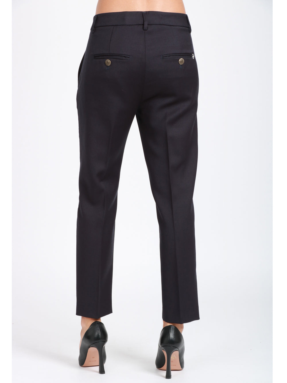DONDUP Pantaloni Nima in Gabardina di Lana Blu Notte Blu