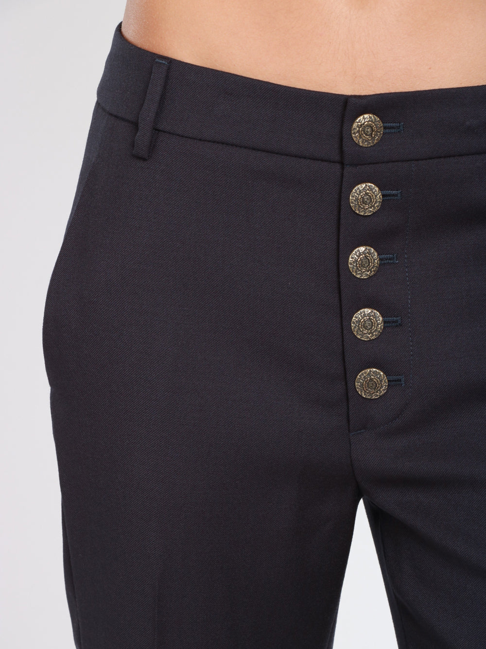 DONDUP Pantaloni Nima in Gabardina di Lana Blu Notte Blu