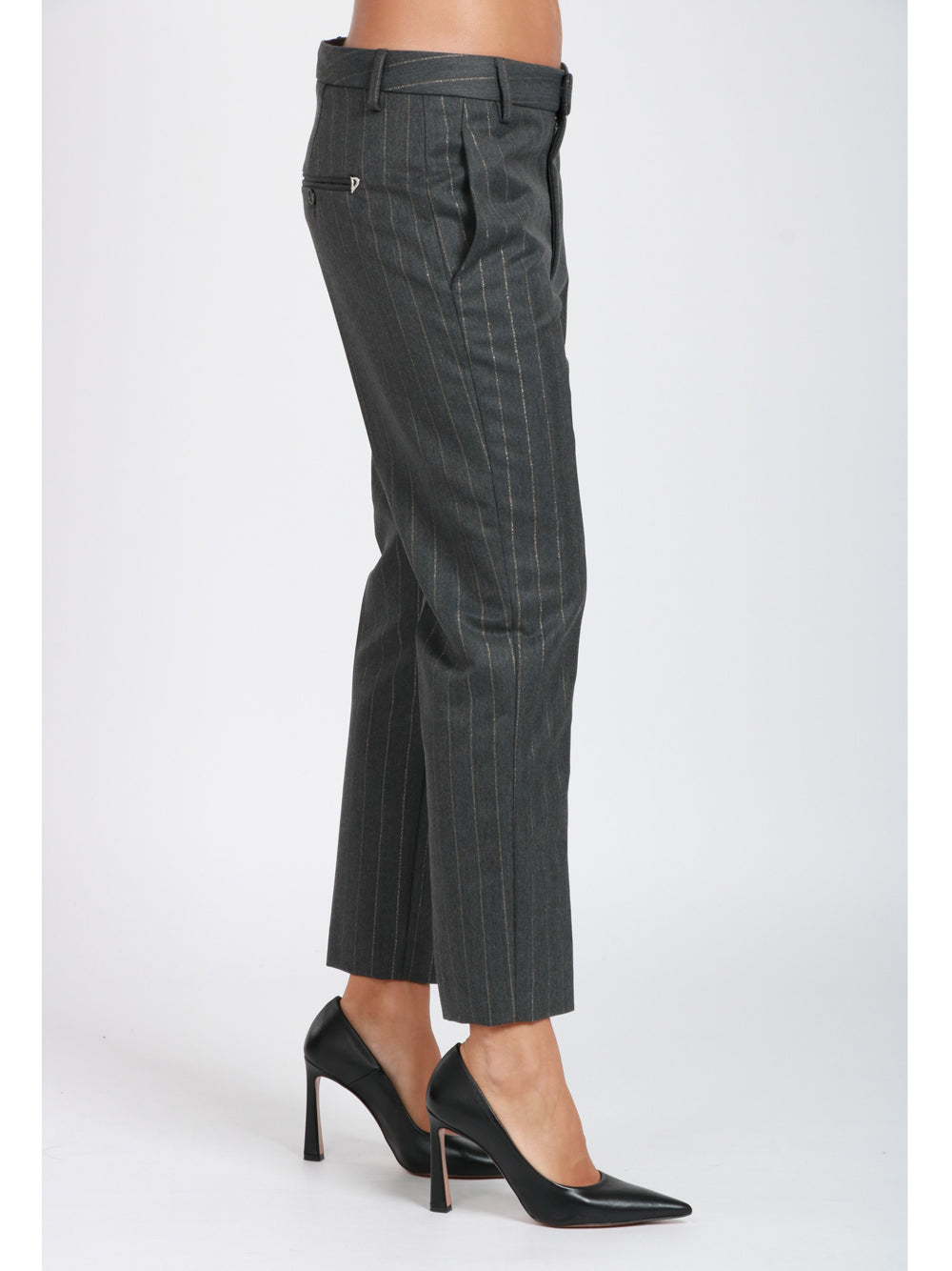 DONDUP Pantaloni Nima Grigi Gessati con Lurex Oro Grigio