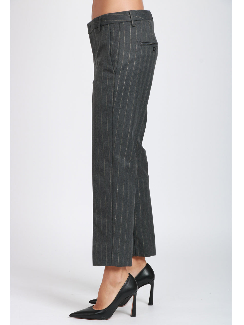 DONDUP Pantaloni Nima Grigi Gessati con Lurex Oro Grigio