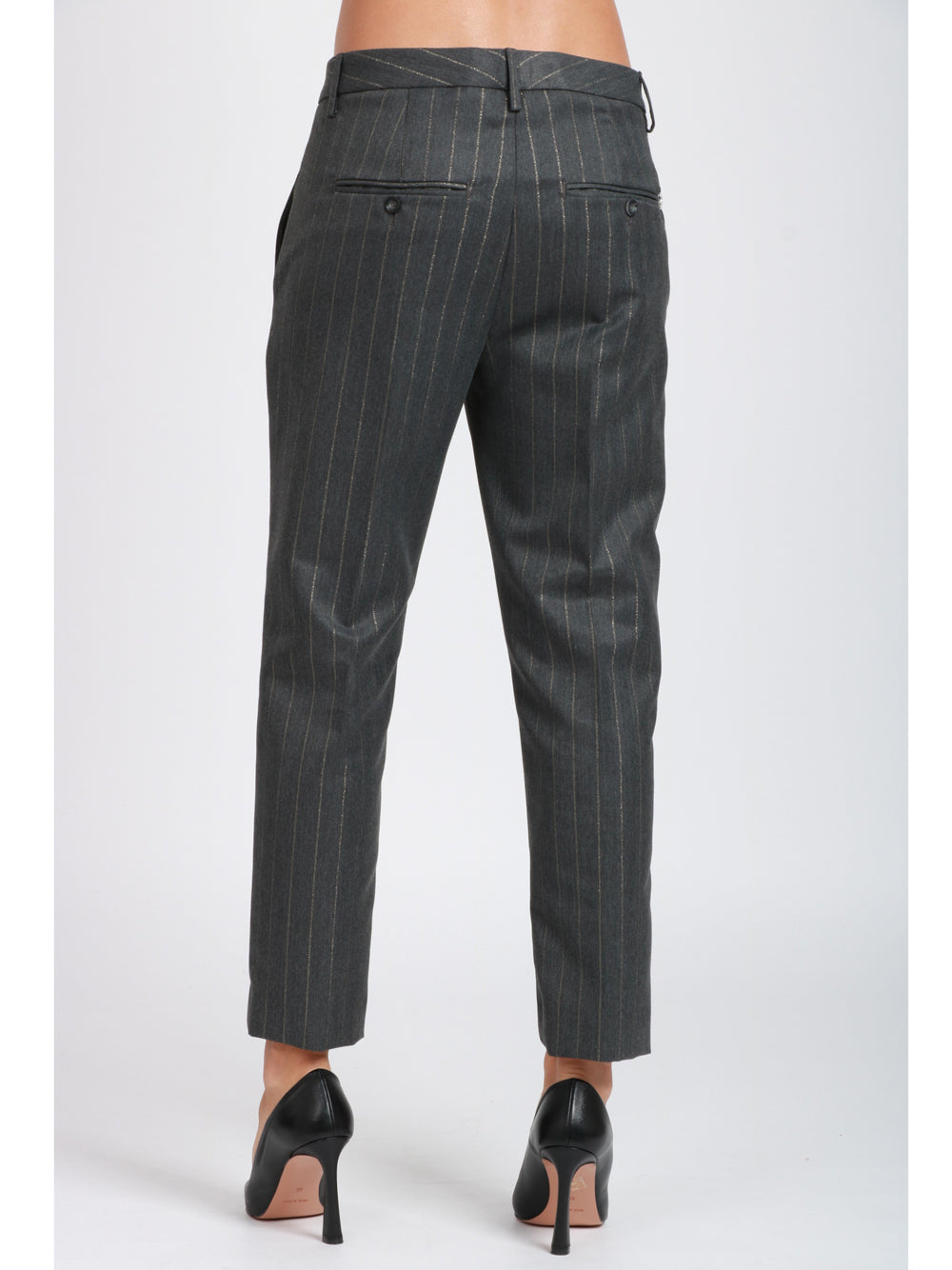 DONDUP Pantaloni Nima Grigi Gessati con Lurex Oro Grigio