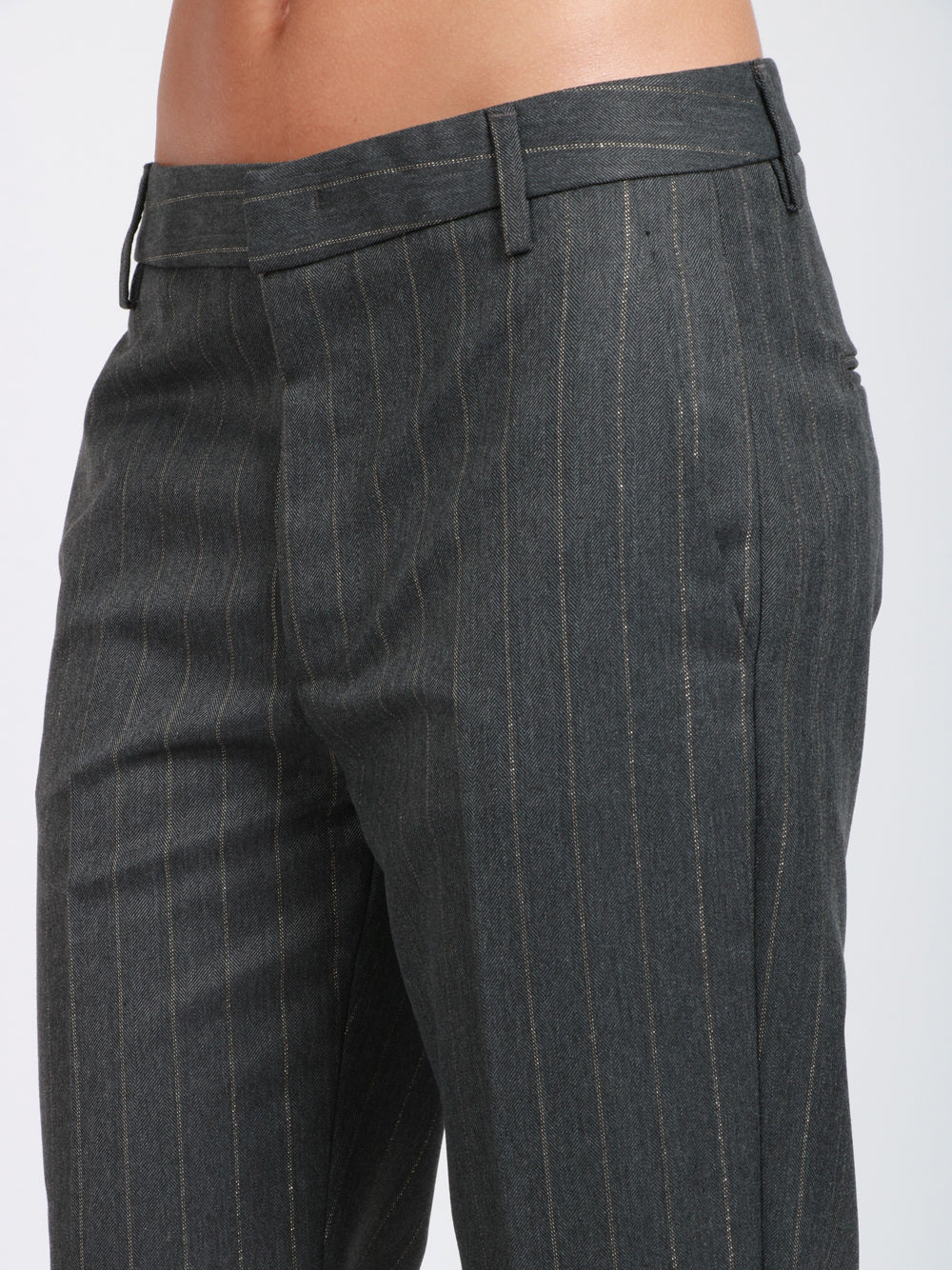 DONDUP Pantaloni Nima Grigi Gessati con Lurex Oro Grigio