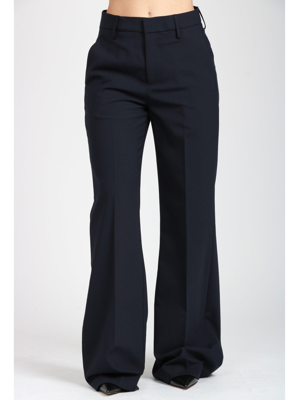 DONDUP Pantaloni Janice Palazzo in Fresco Lana Blu Blu notte