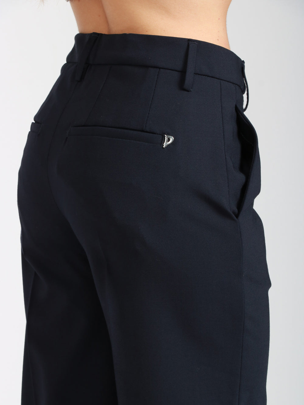DONDUP Pantaloni Janice Palazzo in Fresco Lana Blu Blu notte