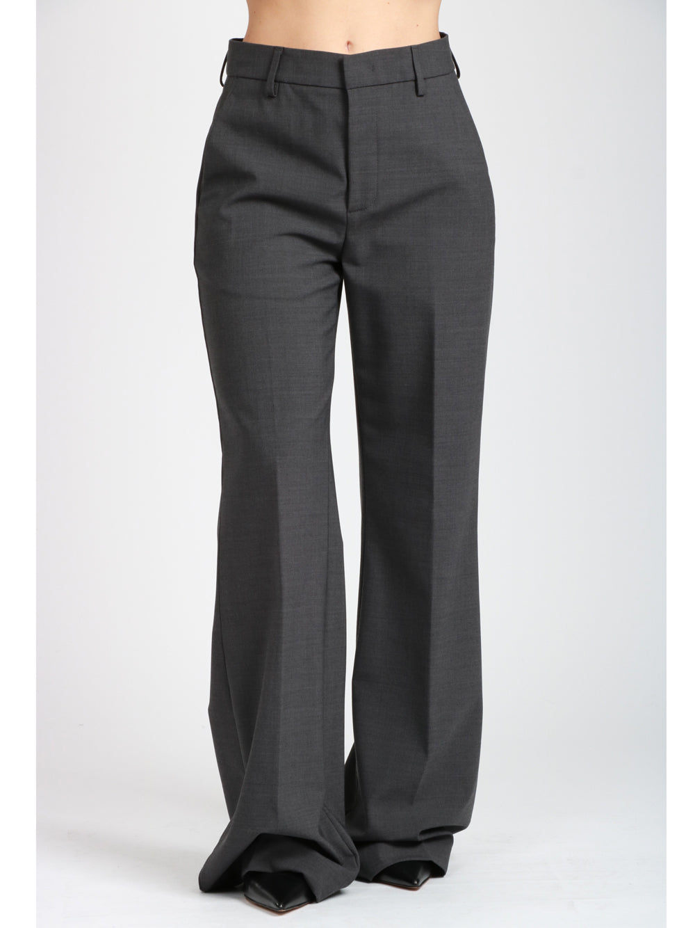 DONDUP Pantaloni Janice Palazzo in Fresco Lana Grigi Grigio