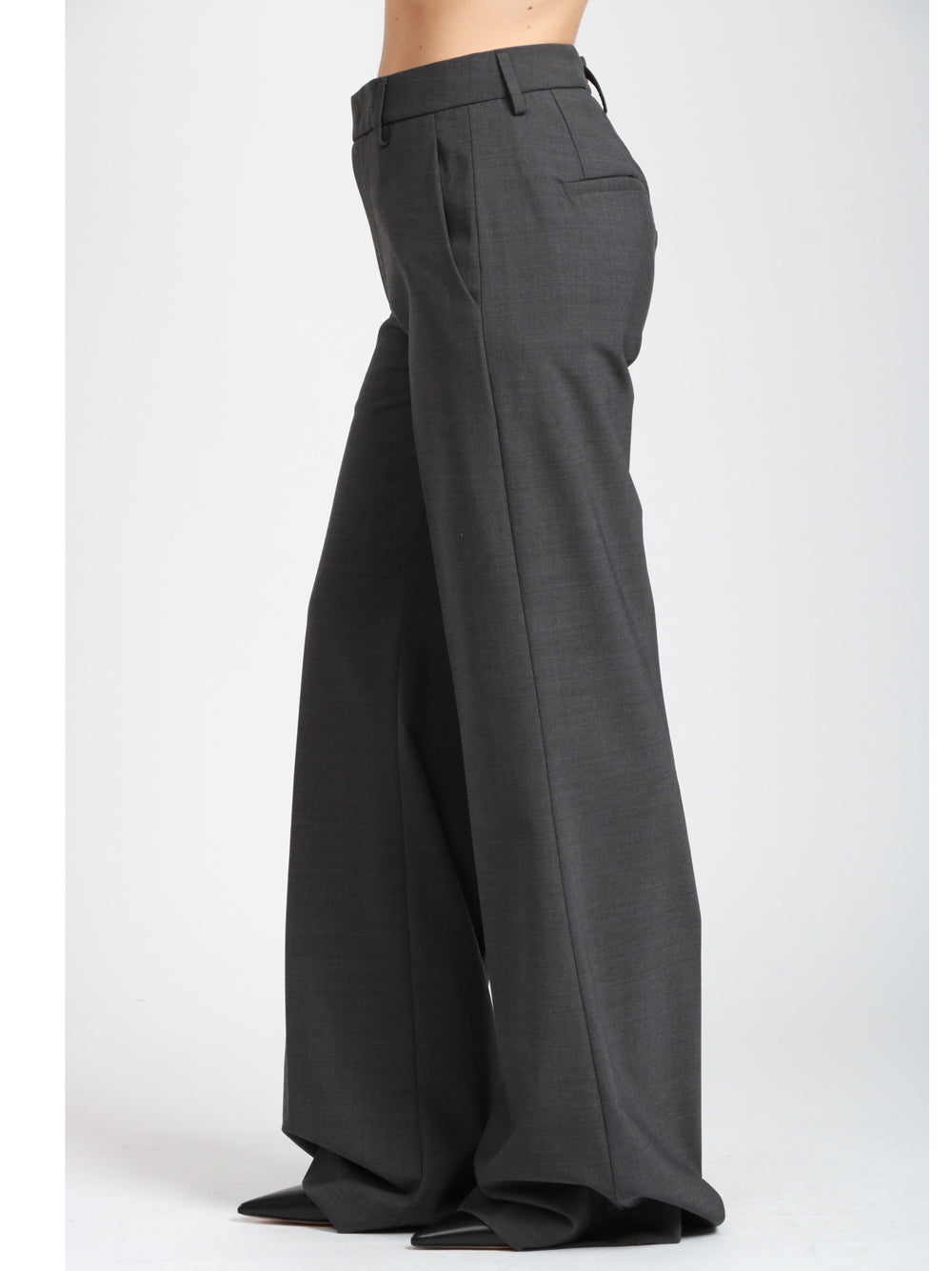 DONDUP Pantaloni Janice Palazzo in Fresco Lana Grigi Grigio