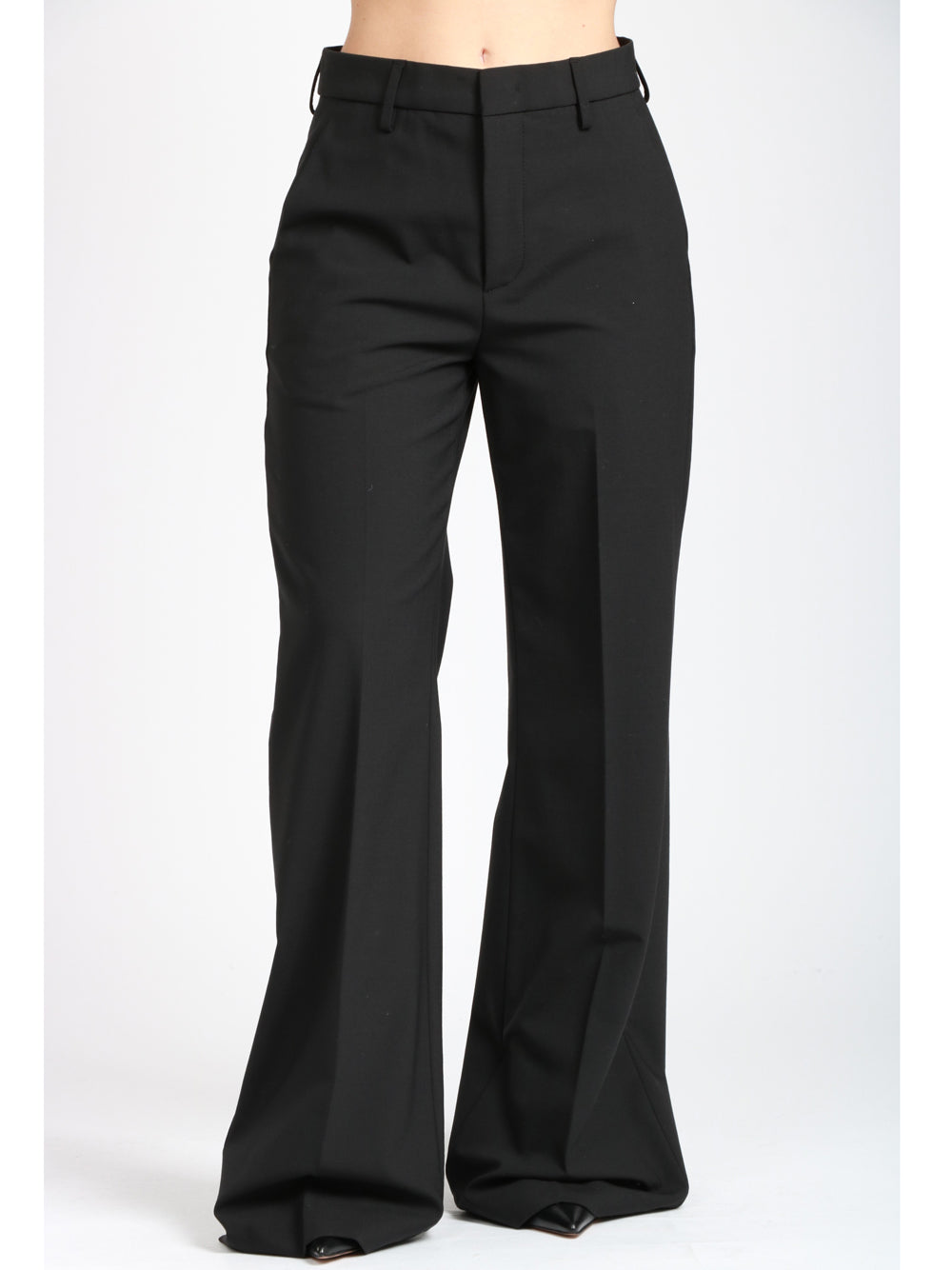 DONDUP Pantaloni Janice Palazzo in Fresco Lana Neri Nero