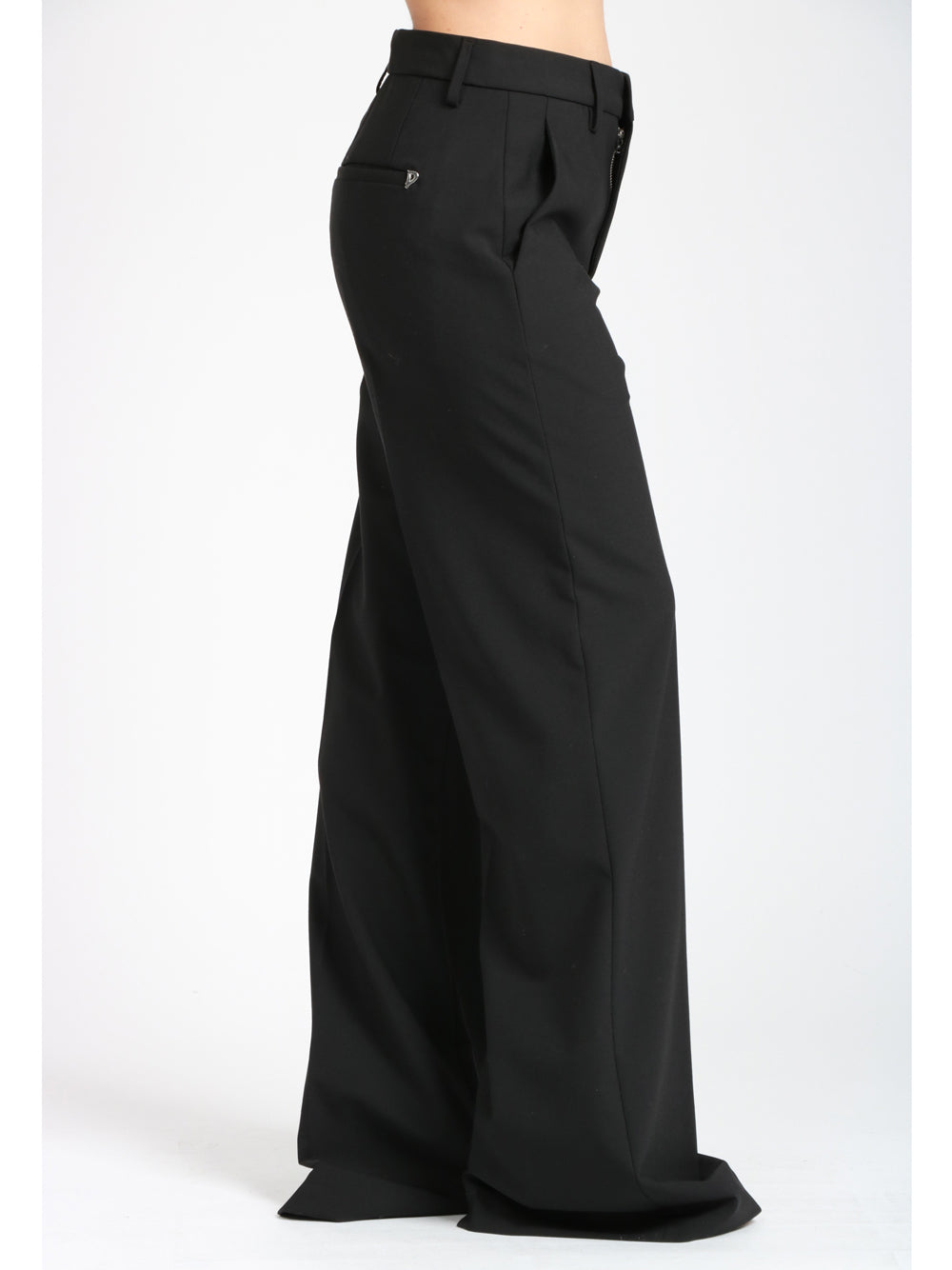DONDUP Pantaloni Janice Palazzo in Fresco Lana Neri Nero