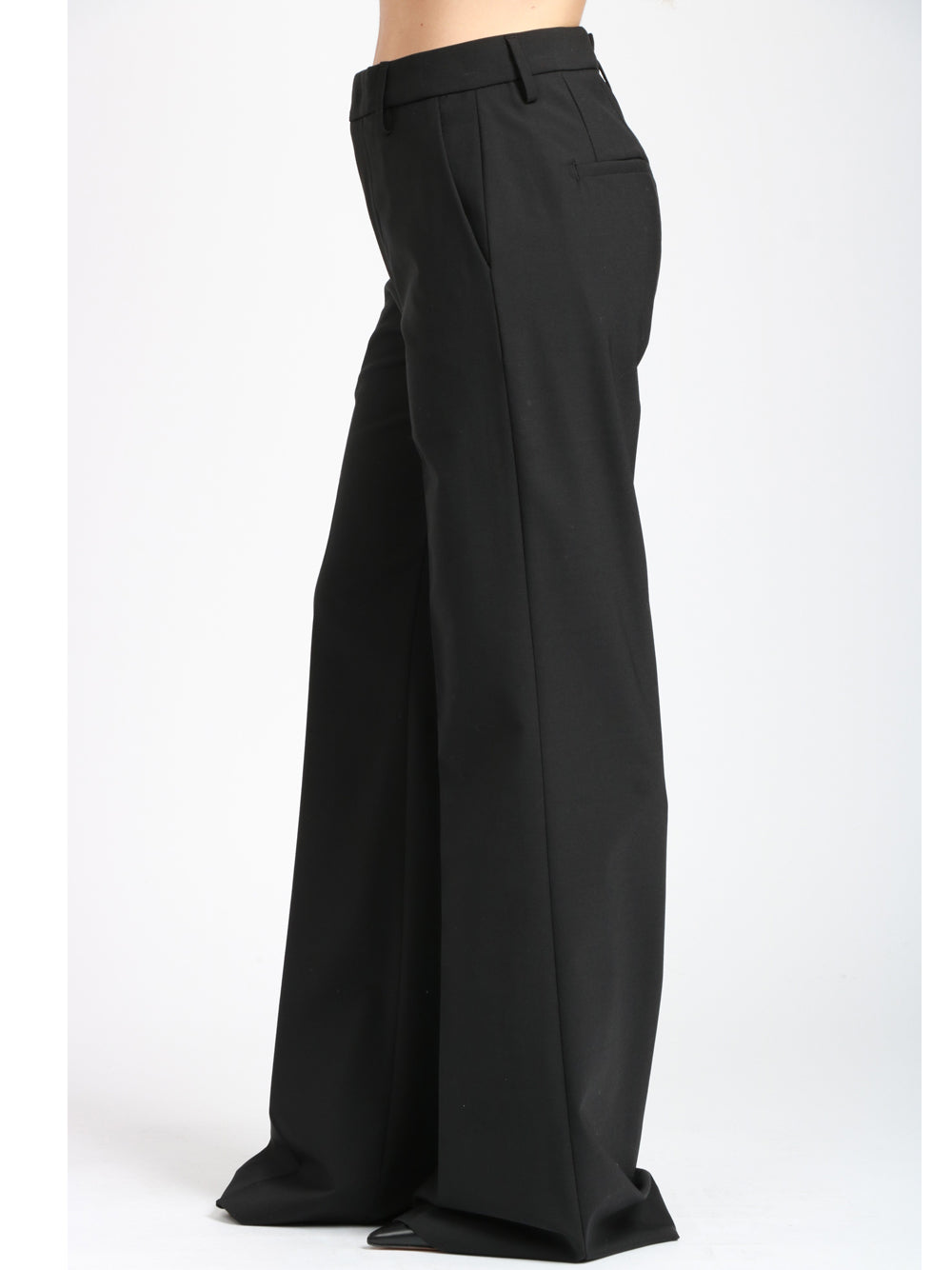 DONDUP Pantaloni Janice Palazzo in Fresco Lana Neri Nero