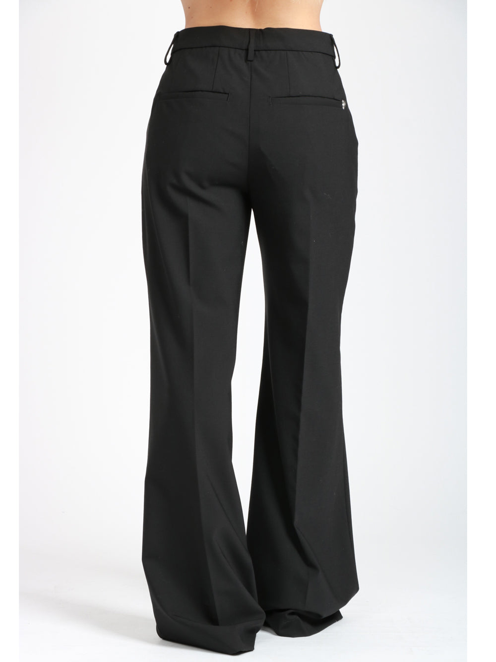 DONDUP Pantaloni Janice Palazzo in Fresco Lana Neri Nero