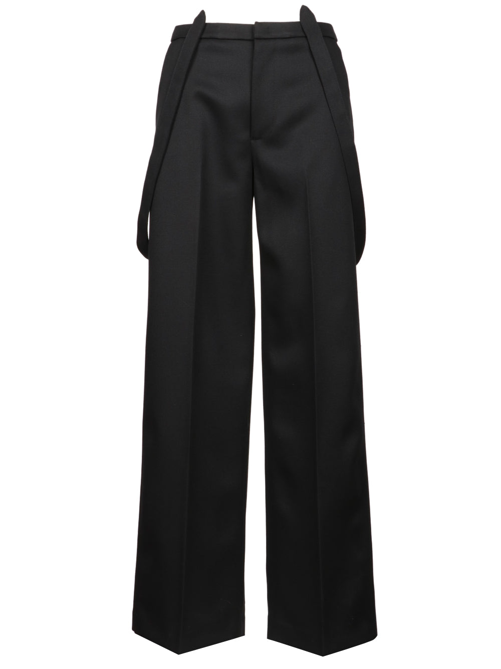 DONDUP Pantaloni Palazzo Tecla in Canvas di Lana Neri con Bretelle Nero