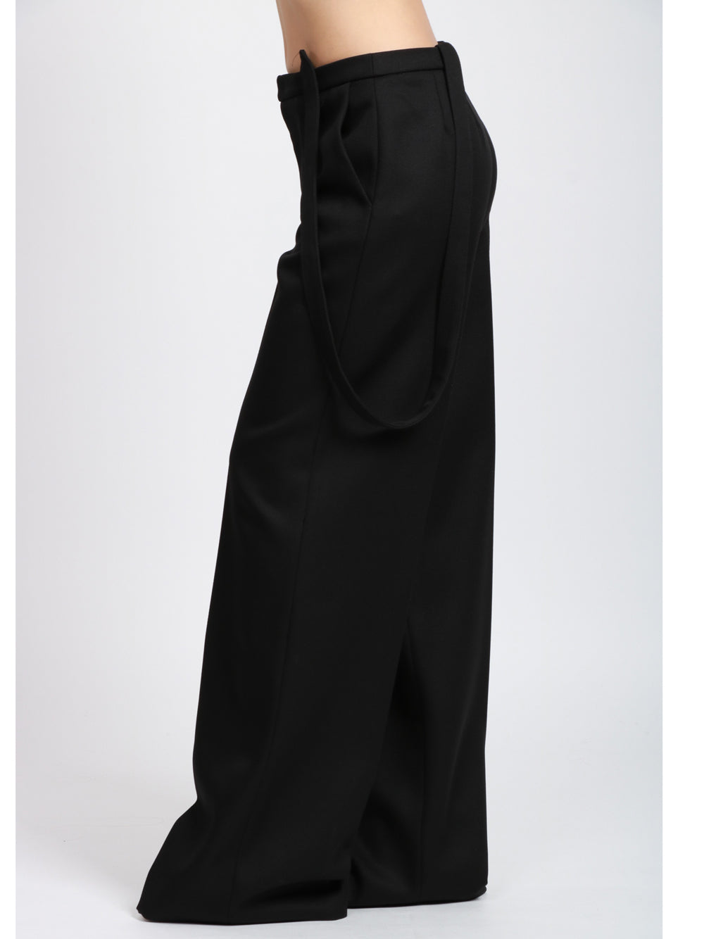 DONDUP Pantaloni Palazzo Tecla in Canvas di Lana Neri con Bretelle Nero