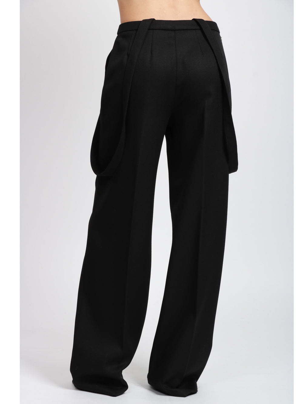 DONDUP Pantaloni Palazzo Tecla in Canvas di Lana Neri con Bretelle Nero