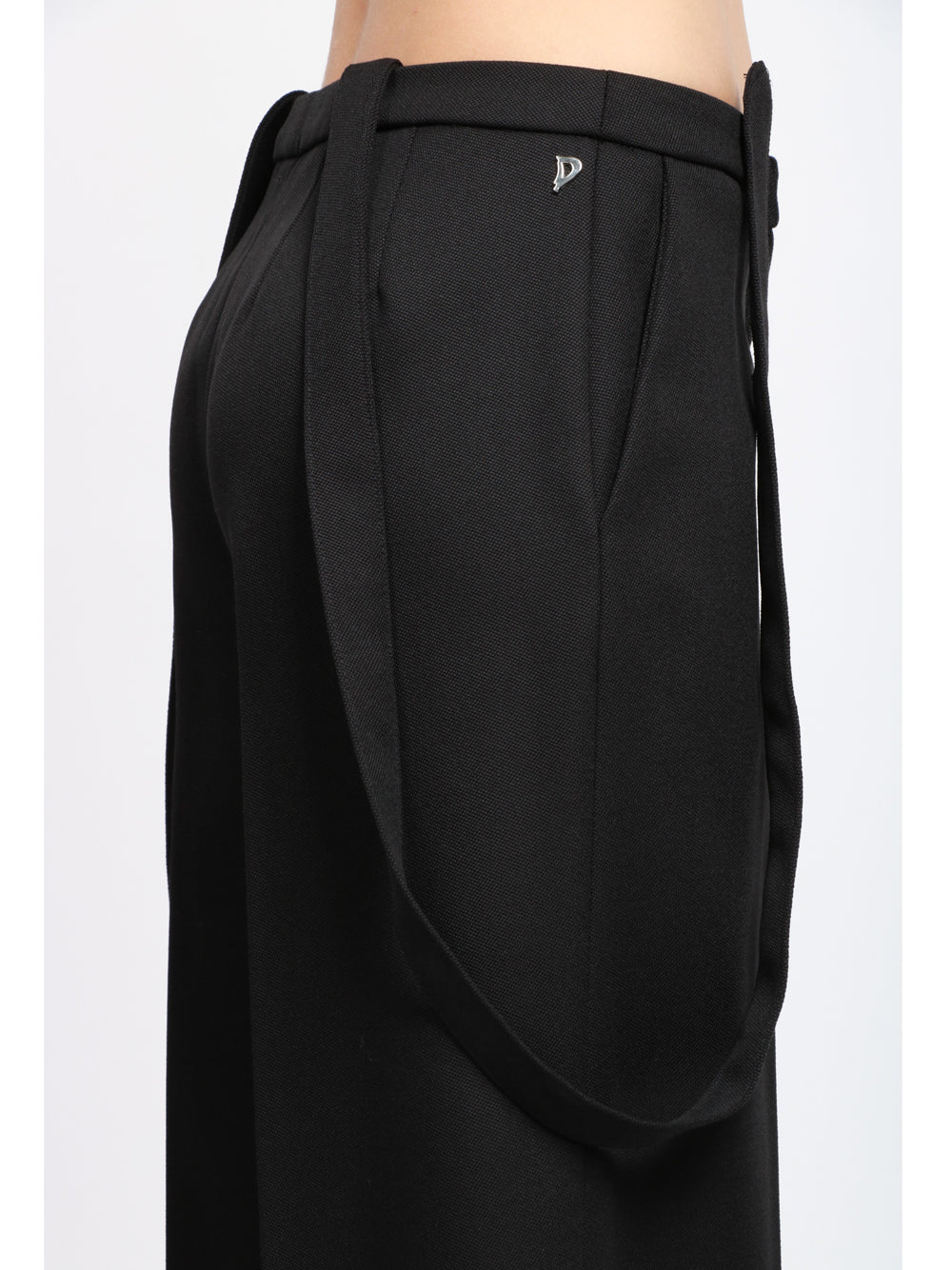 DONDUP Pantaloni Palazzo Tecla in Canvas di Lana Neri con Bretelle Nero