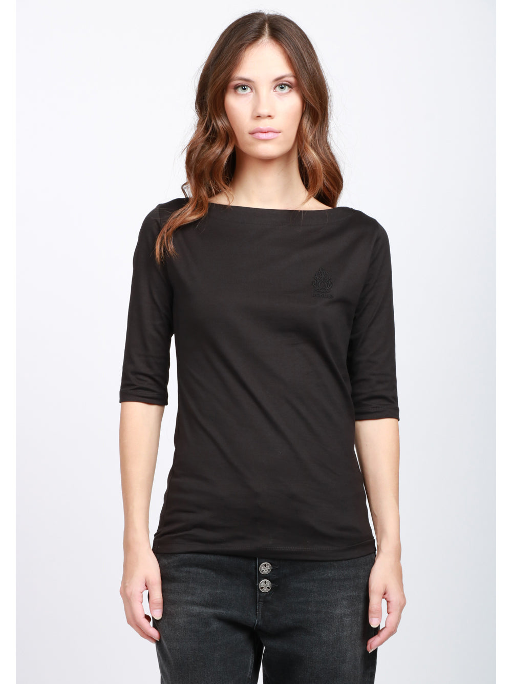 DONDUP T-Shirt in Cotone Bianca con Ricamo Nero Nero