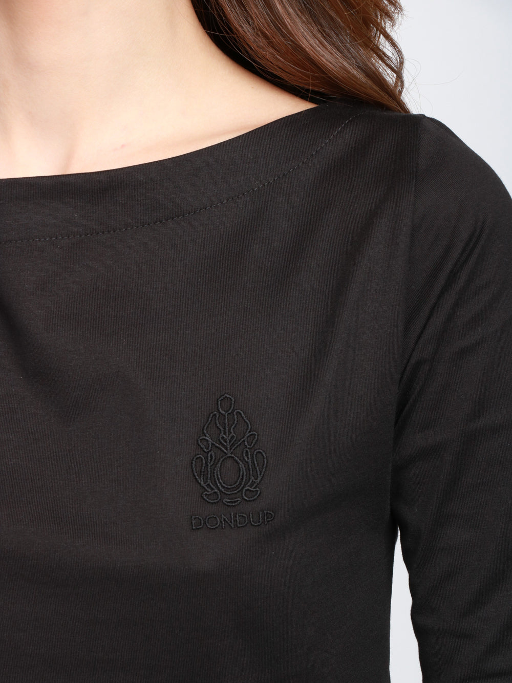 DONDUP T-Shirt in Cotone Bianca con Ricamo Nero Nero