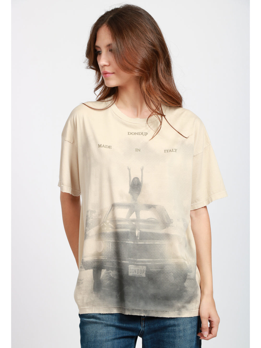 DONDUP T-shirt in Cotone Sabbia con Stampa Sabbia