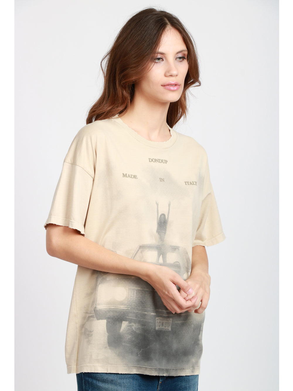 DONDUP T-shirt in Cotone Sabbia con Stampa Sabbia
