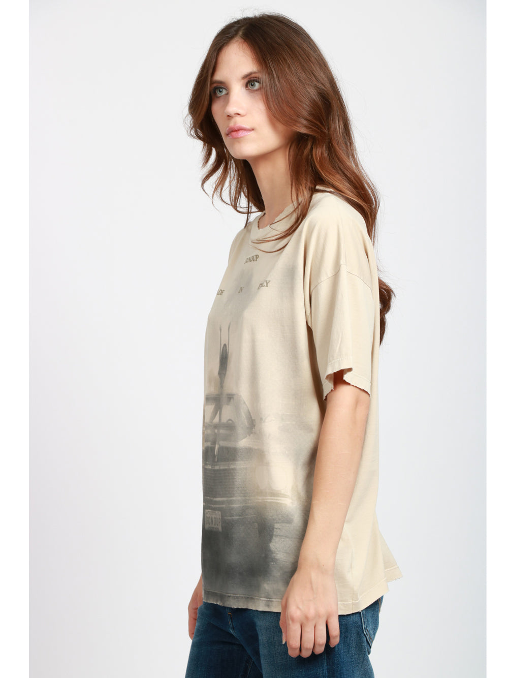 DONDUP T-shirt in Cotone Sabbia con Stampa Sabbia