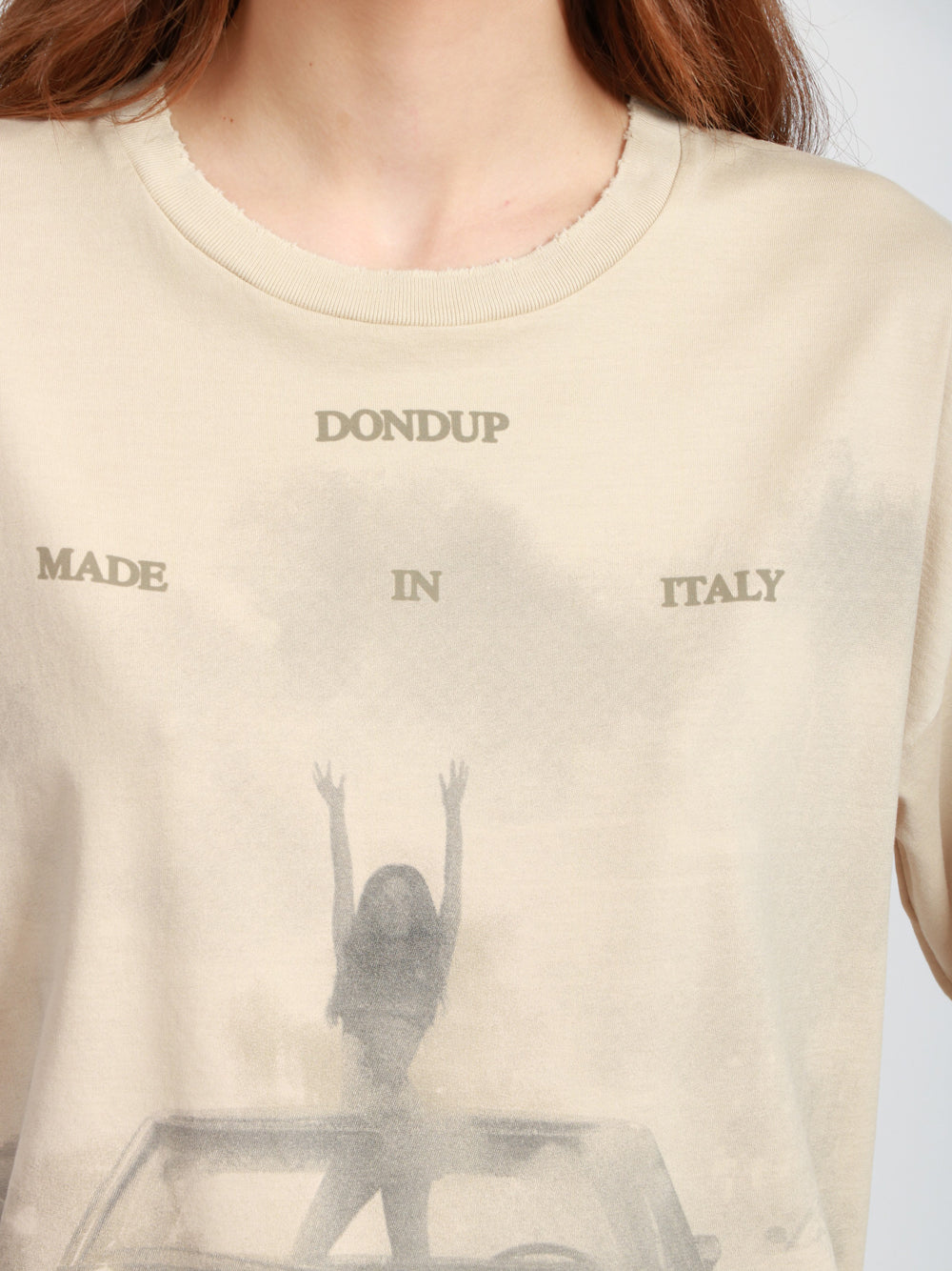 DONDUP T-shirt in Cotone Sabbia con Stampa Sabbia