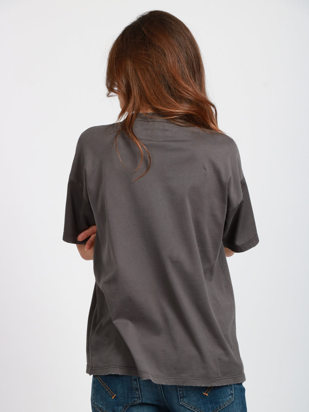 DONDUP T-shirt in Cotone Grigia con Stampa Lupo Antracite
