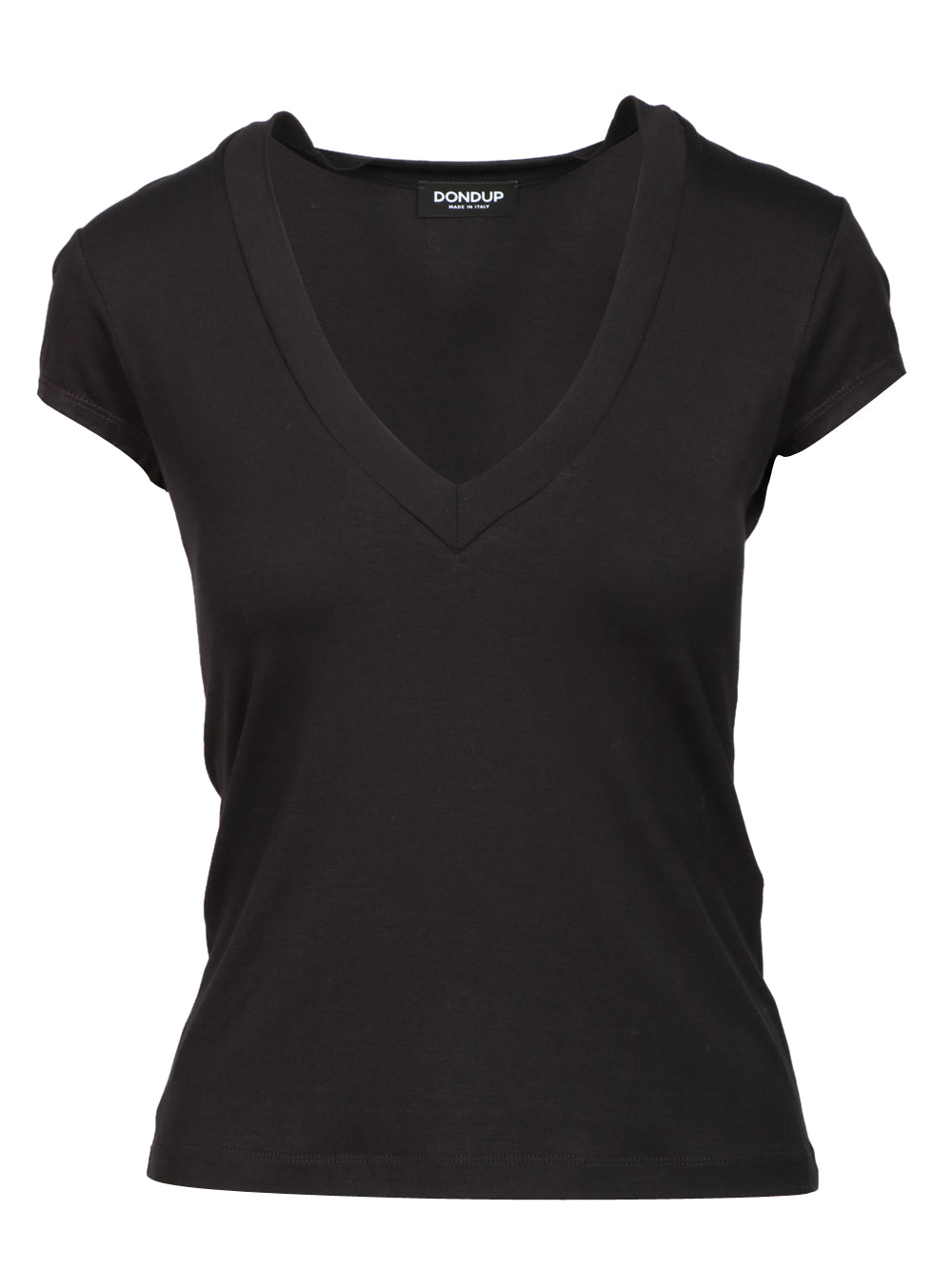 DONDUP T-shirt Nera a Maniche Corte con Scollo a V Nero