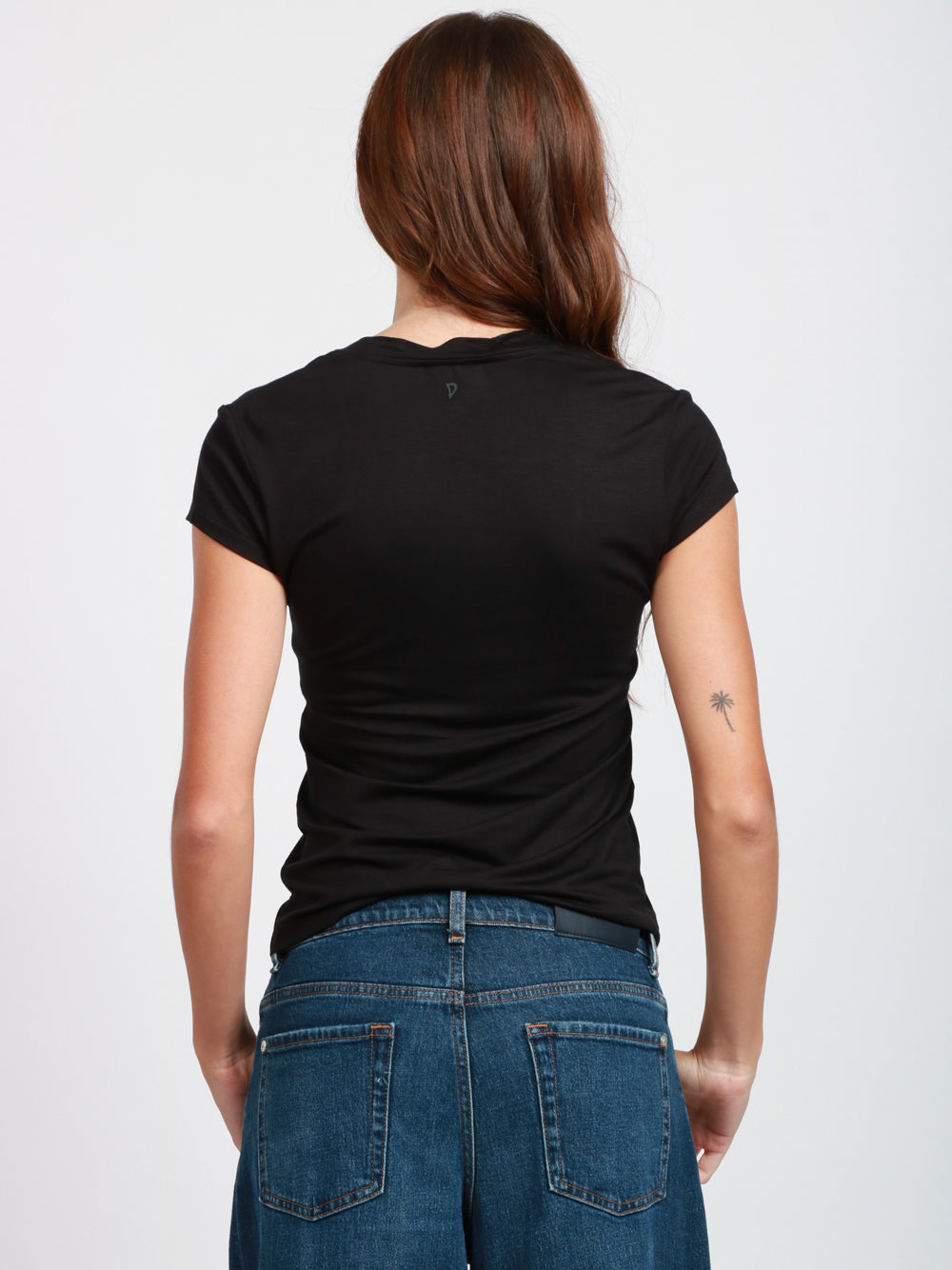 DONDUP T-shirt Nera a Maniche Corte con Scollo a V Nero
