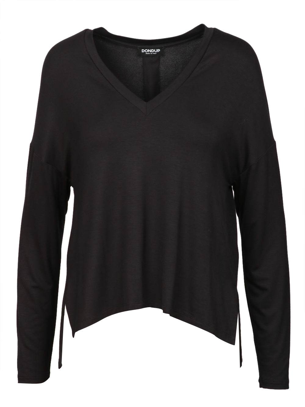 DONDUP T-shirt in Viscosa Nera con Scollo a V Nero