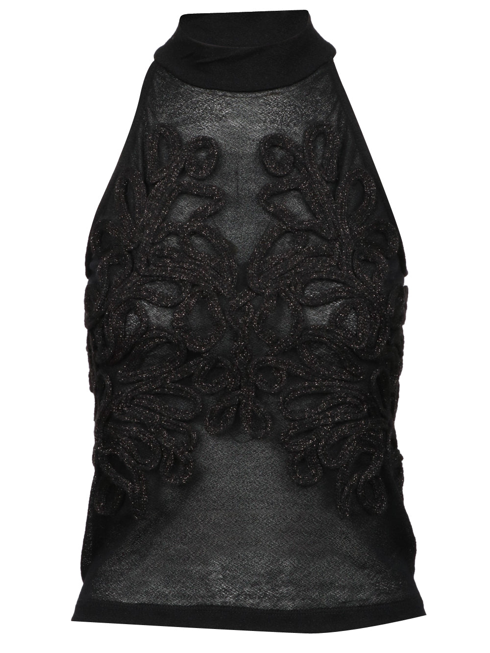 DONDUP Top Nero con Ricamo in Lana e Scollo America Nero