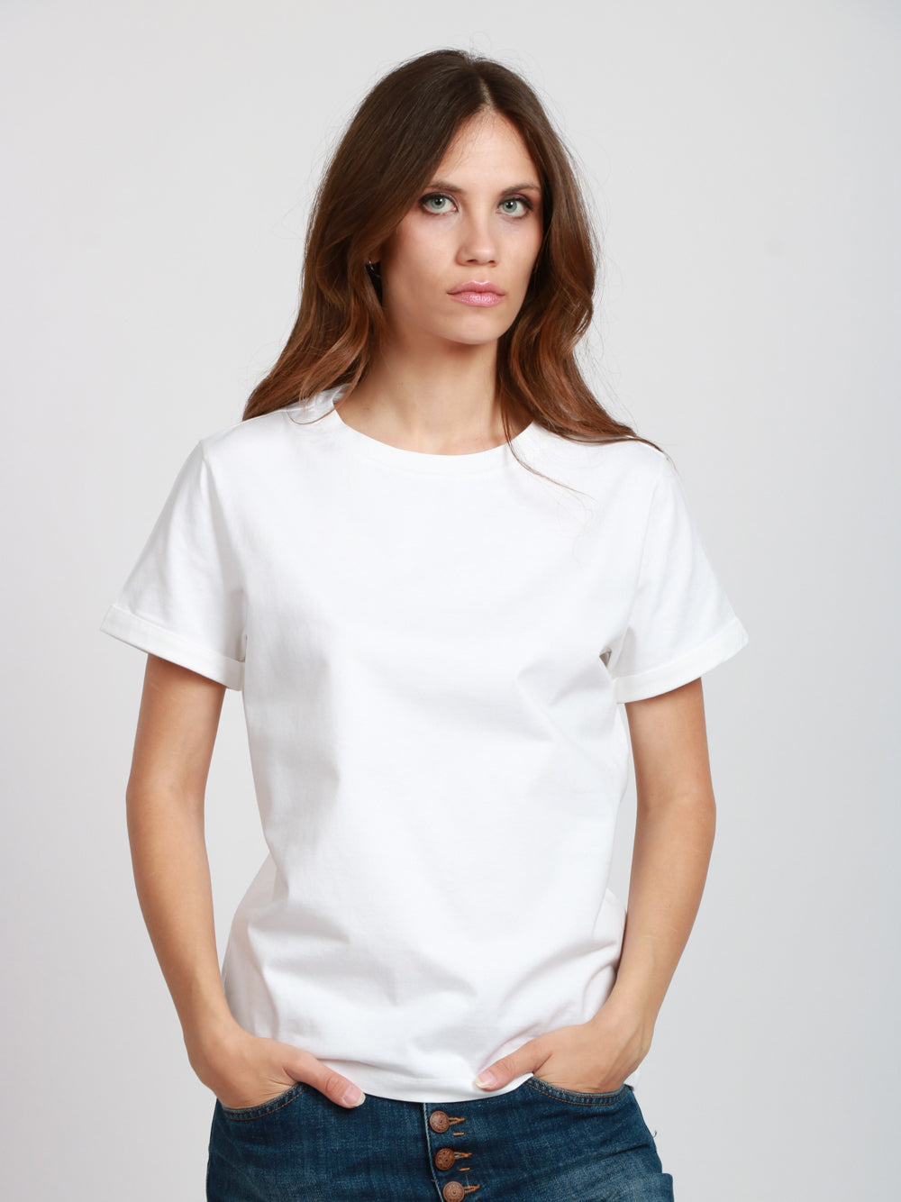 DONDUP T-shirt Girocollo in Cotone Bianca Basica Bianco latte