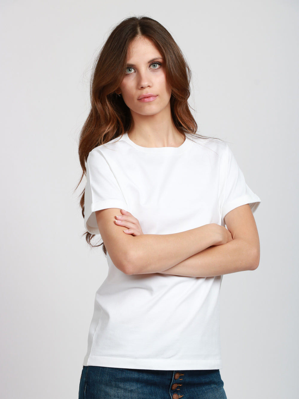 DONDUP T-shirt Girocollo in Cotone Bianca Basica Bianco latte