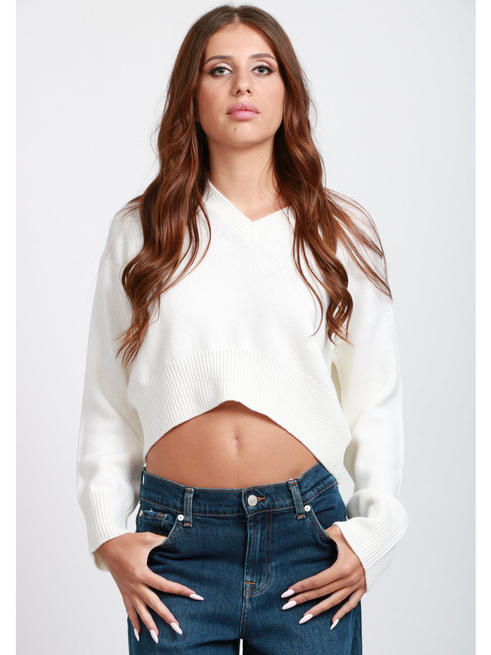 DONDUP Maglia in Lana Panna Crop Panna