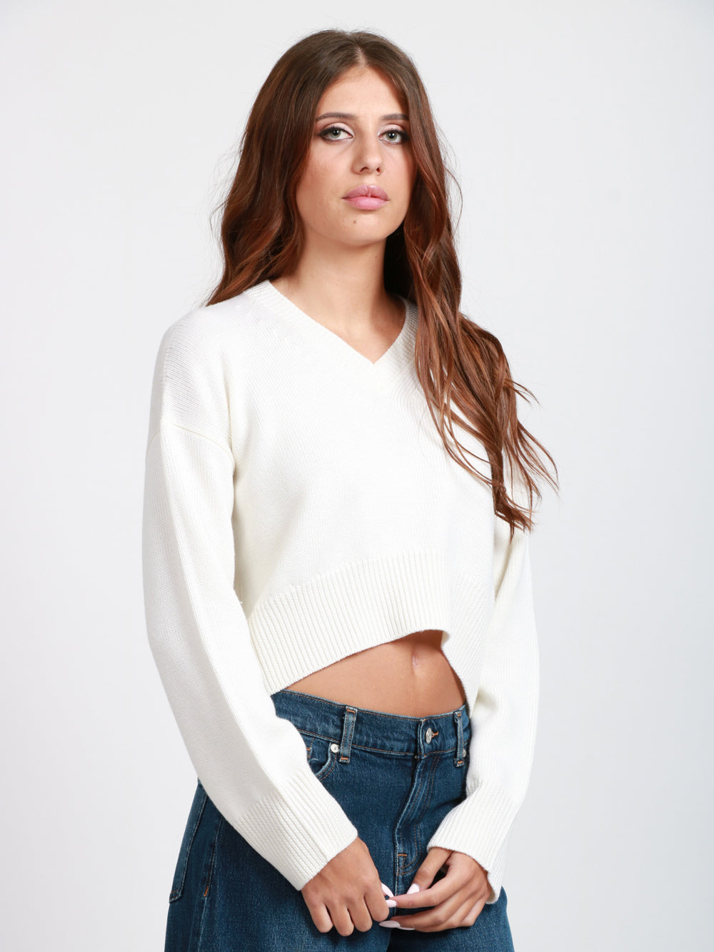 DONDUP Maglia in Lana Panna Crop Panna