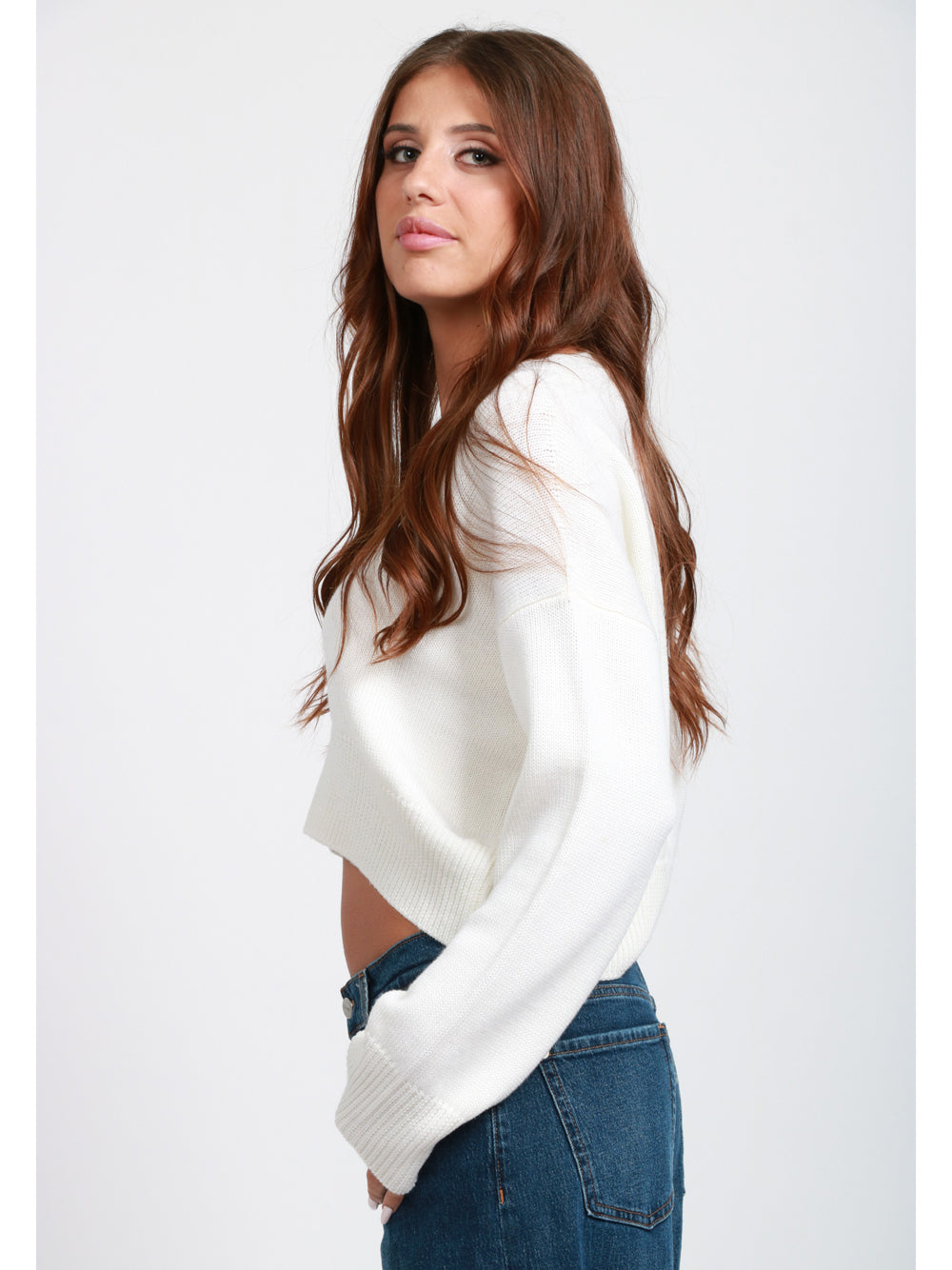 DONDUP Maglia in Lana Panna Crop Panna