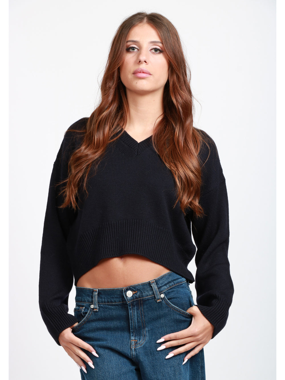 DONDUP Maglia in Lana Blu Crop Blu