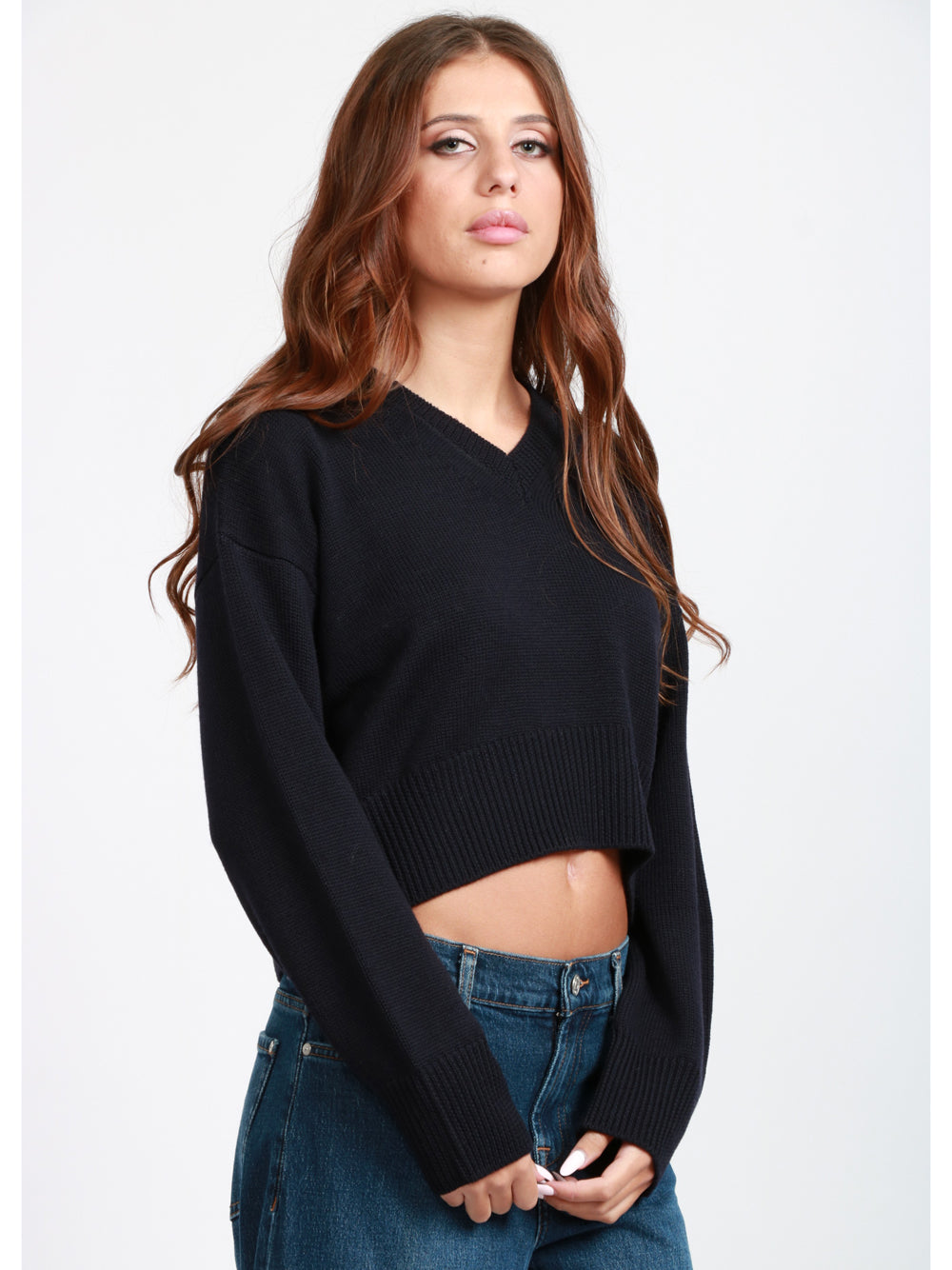 DONDUP Maglia in Lana Blu Crop Blu