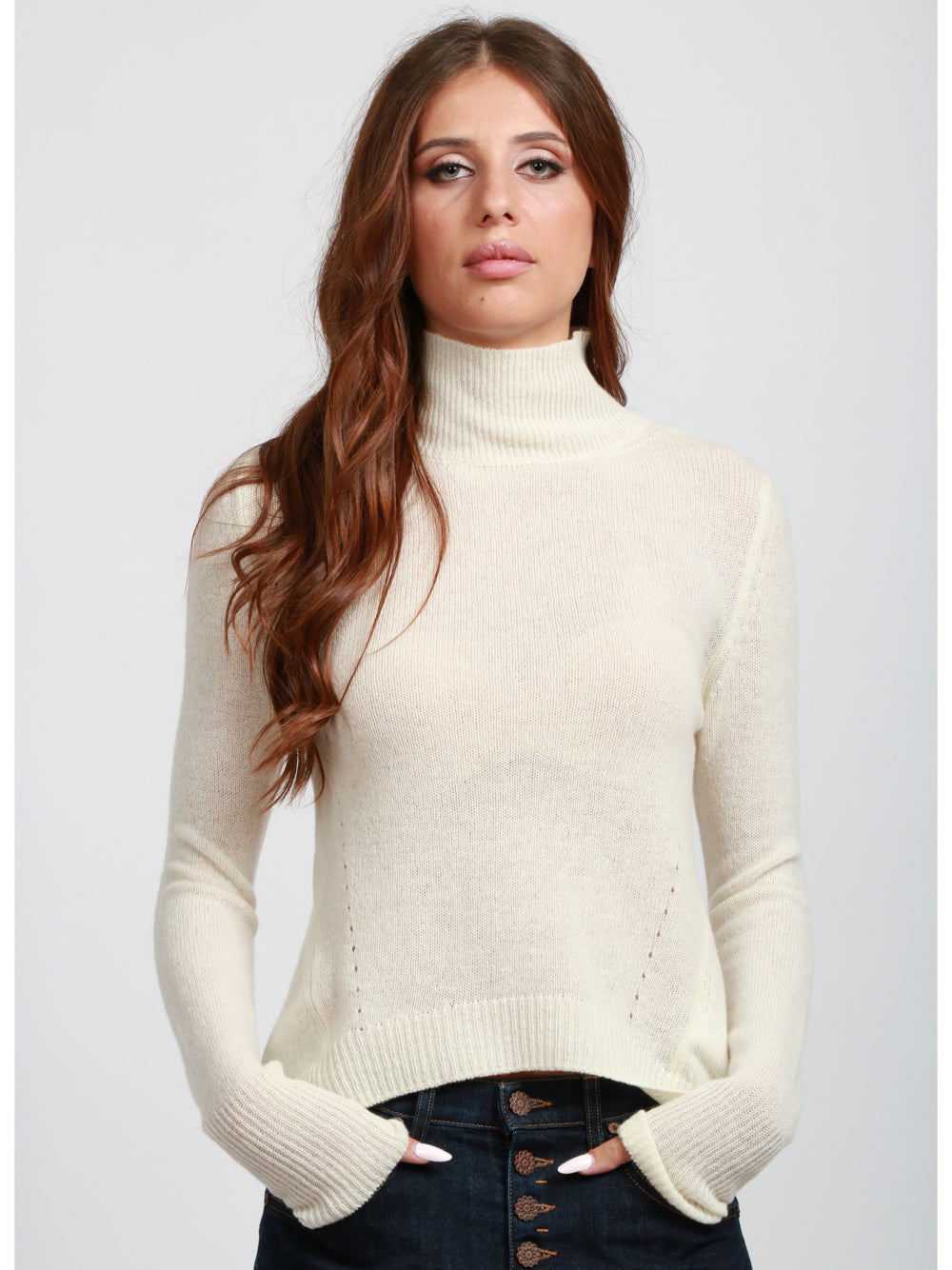 DONDUP Maglia in Misto Cashmere Panna con Collo Alto Panna